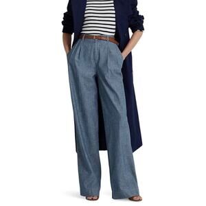 Lauren Ralph Lauren LRL Cotton Chambray Pleated Ultra High Rise Wide Leg Trouser